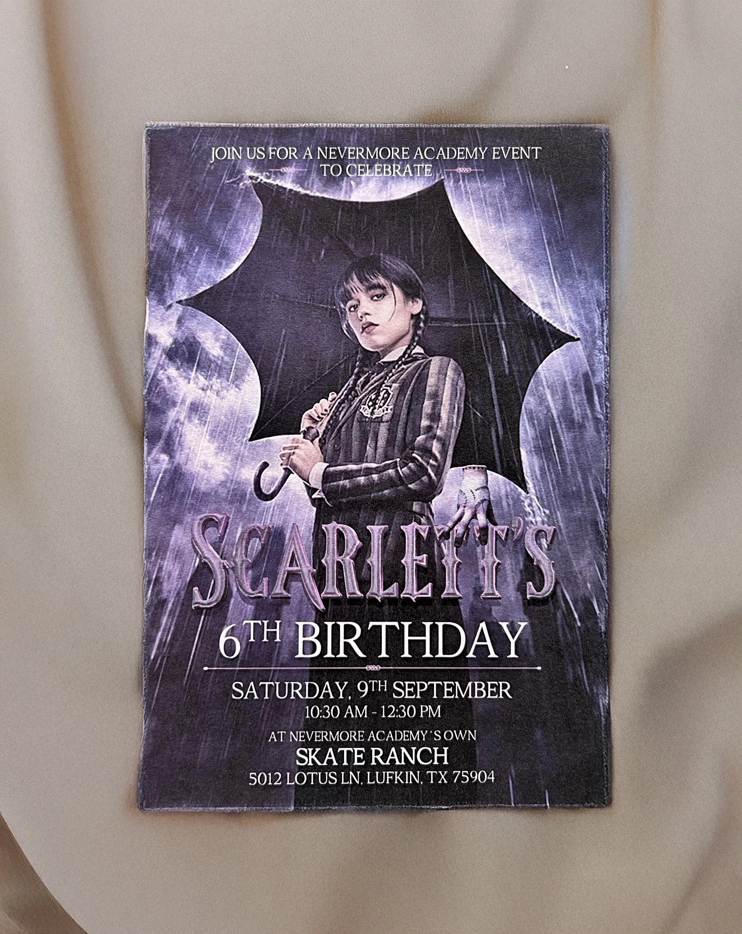 Wednesday (TV Show) Themed Birthday Party Invitation, 2023