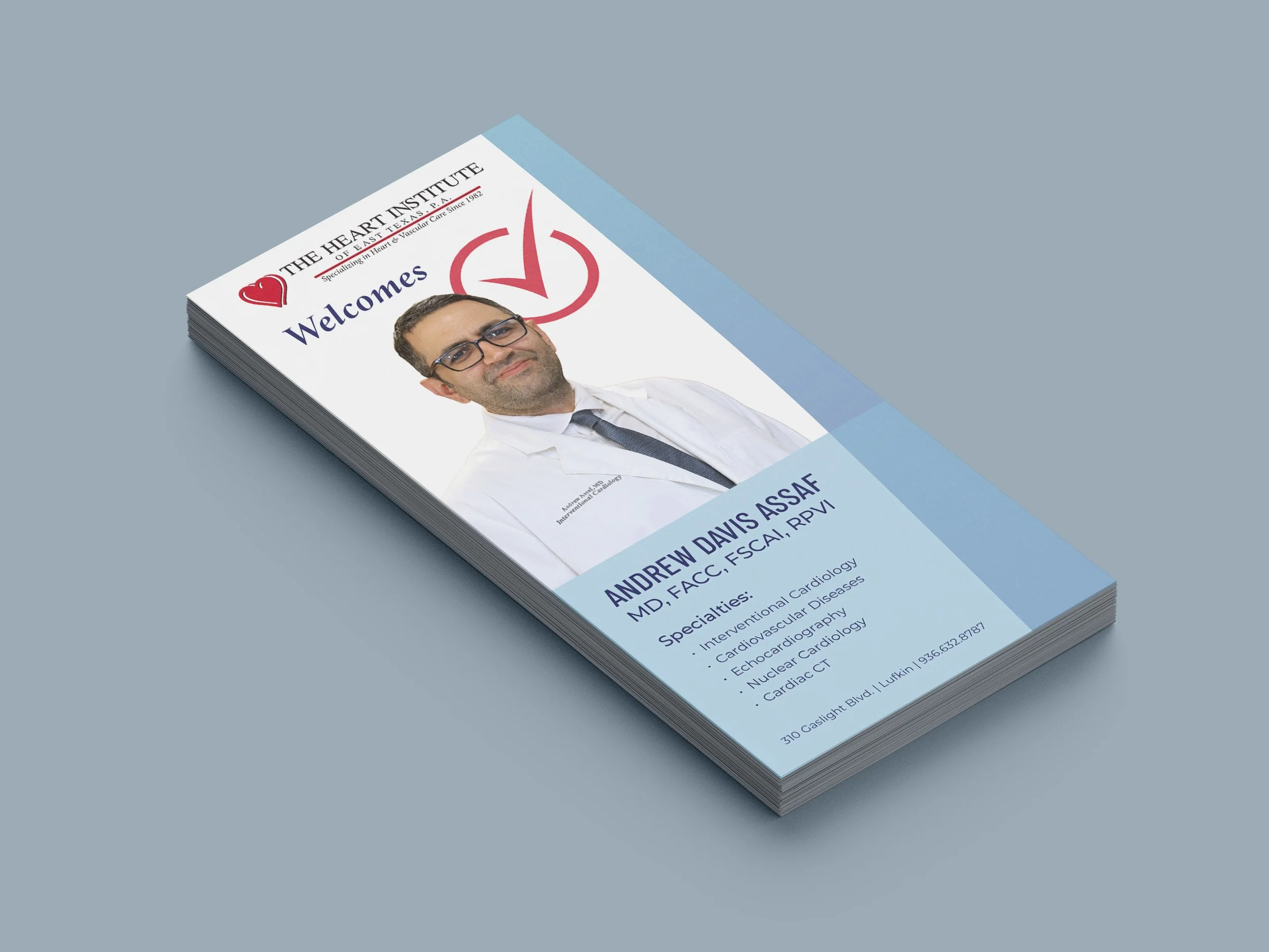 Physician's rack card for the Heart Institute of East Texas, 2026.