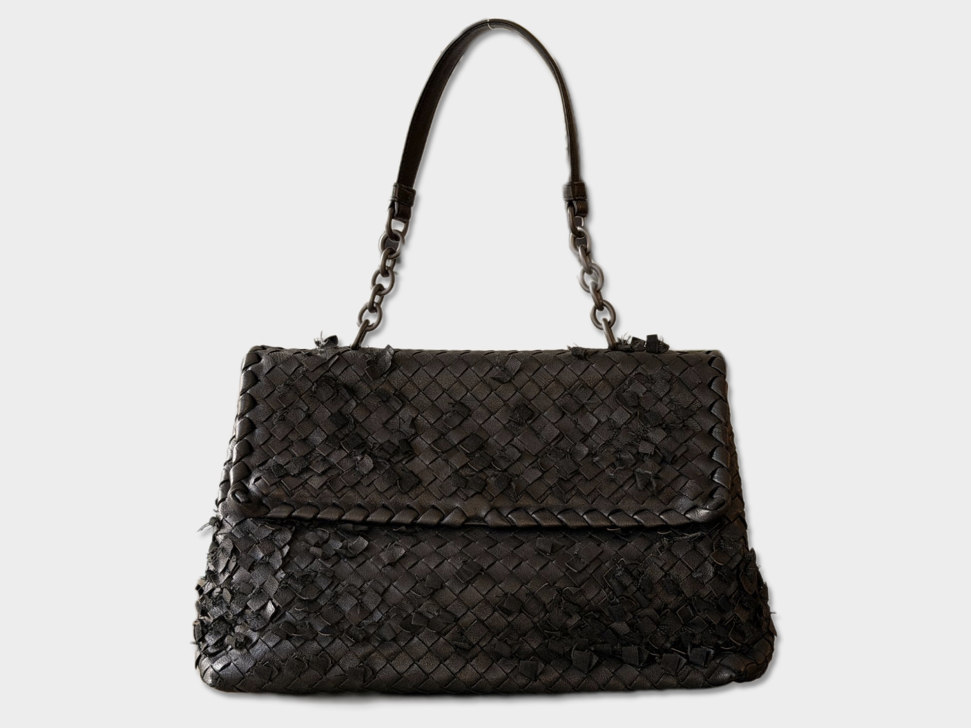 Bottega Veneta Distressed Nappa Intreccio Tobu Olimpia Shoulder Bag