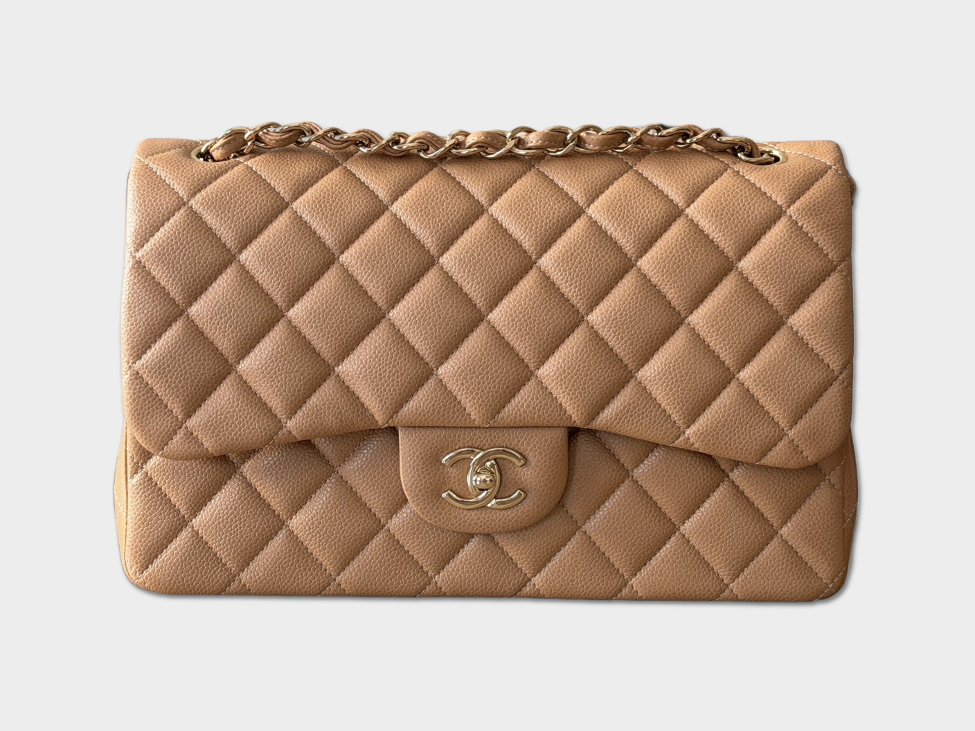 Chanel Dark Beige Quilted Caviar Classic Jumbo Double Flap