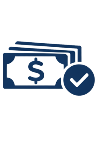 Illustration of money with a checkmark, symbolizing payment or approval.