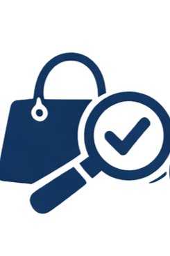 Secure shopping icon with a shopping bag and magnifying glass with a checkmark