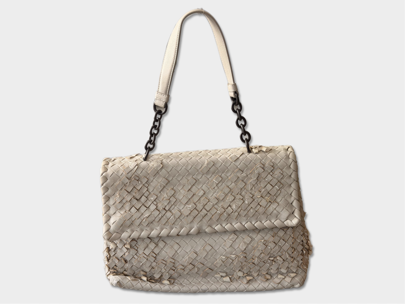Bottega Veneta Distressed Nappa Intreccio Tobu Olimpia Shoulder Bag