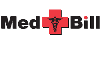 MedBill logo with black text, a red medical cross, and a caduceus symbol inside the cross.