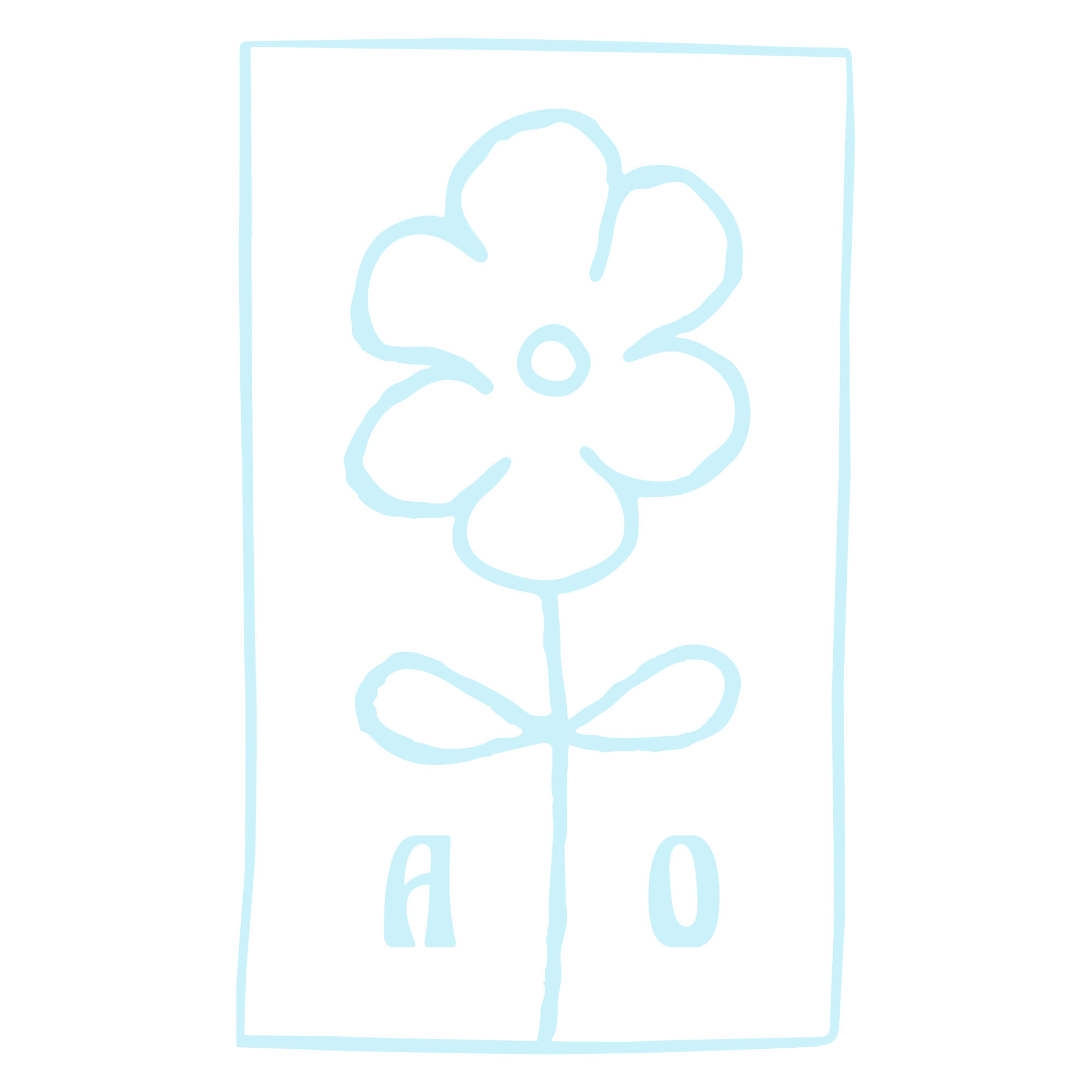Line drawing of a flower with the letters "A" and "O" written below it.