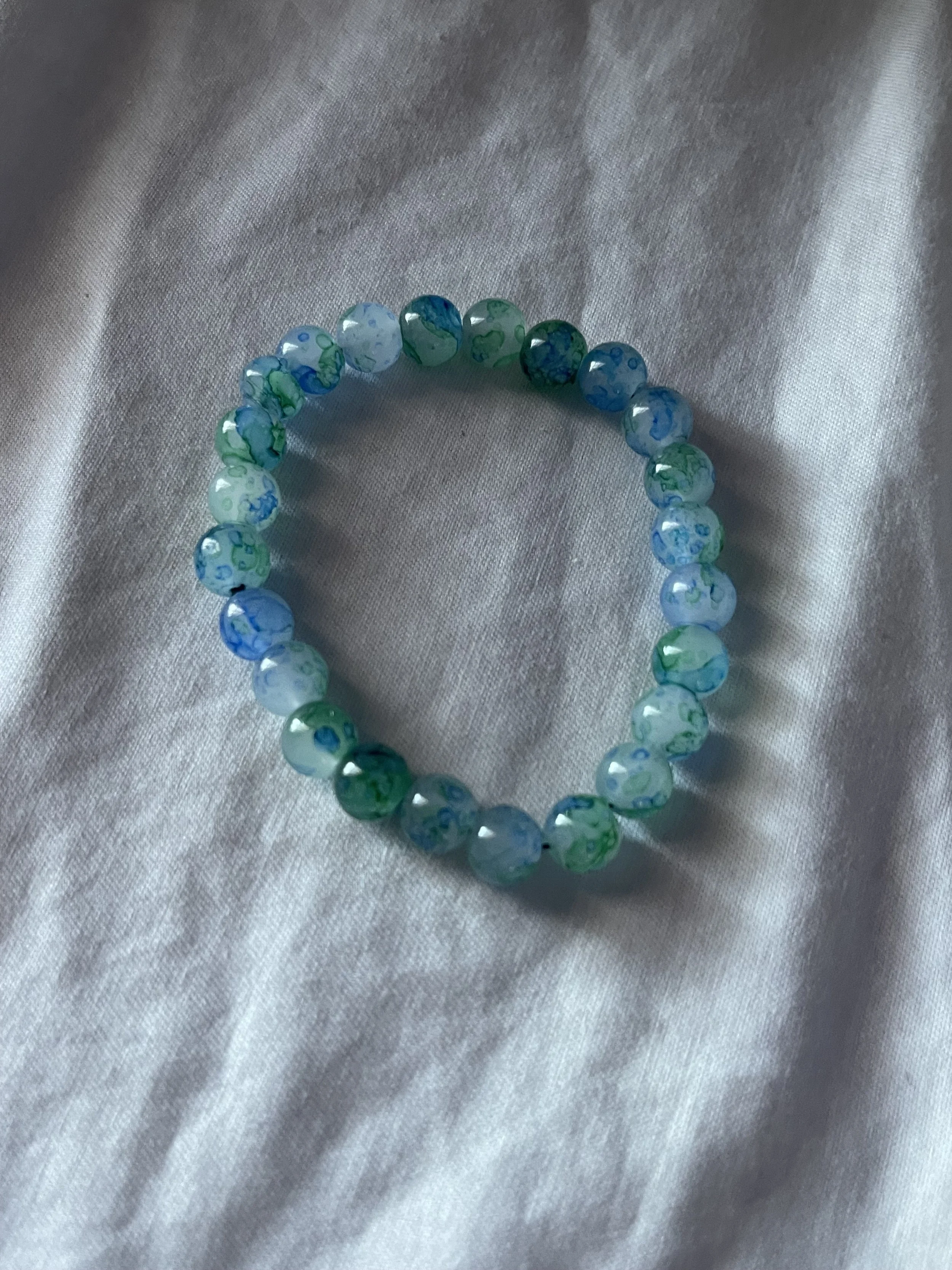 Blue green marble beaded bracelet