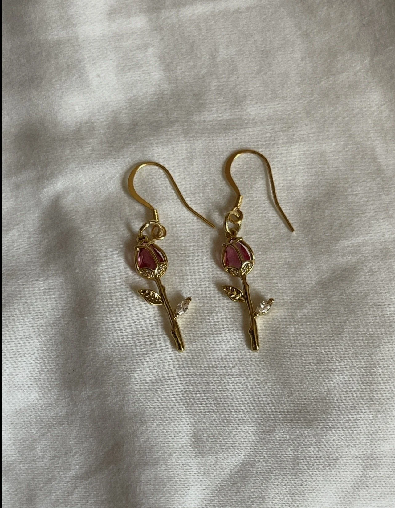 Gold and pink rose earrings