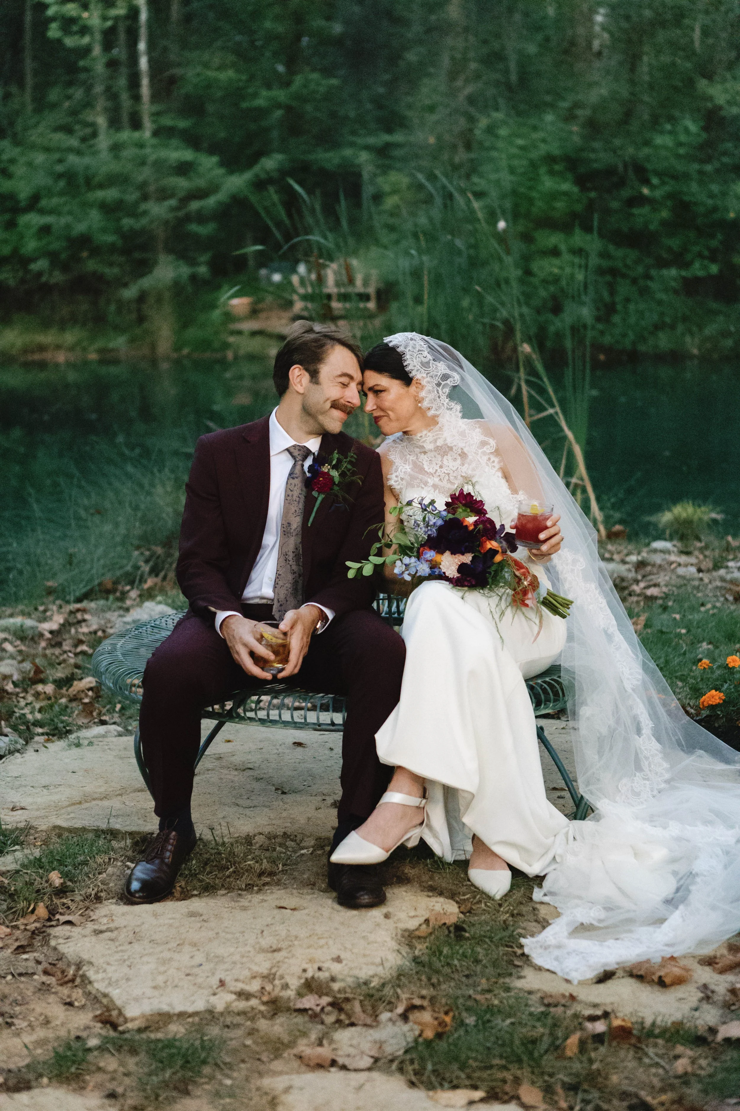 a couple enjoying their wedding reception backyard kentucky elegant wedding