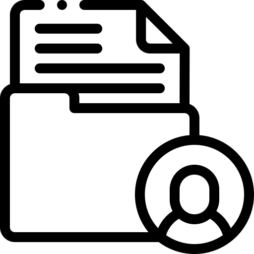 initial consultation icon, file folder with profile icon overlapping