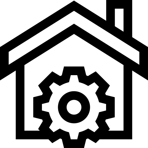 design and planning icon, house with gear icon overlapping