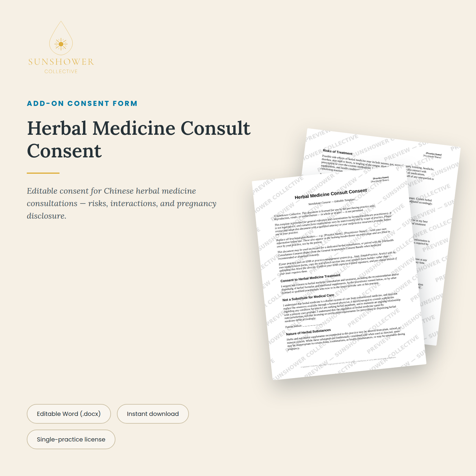 Chinese Herbal Medicine Consent Form | Editable Word Template for Acupuncturists & Herbalists