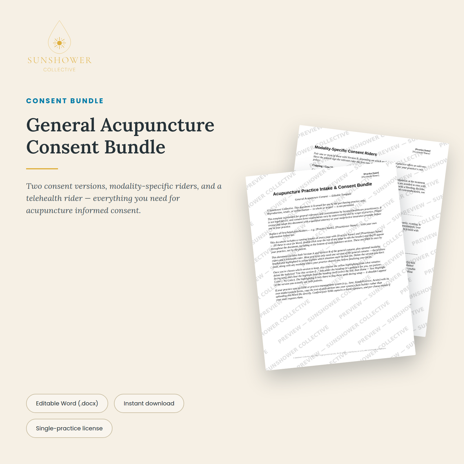 Acupuncture Informed Consent & Treatment Bundle | Editable Word template for acupuncture practices