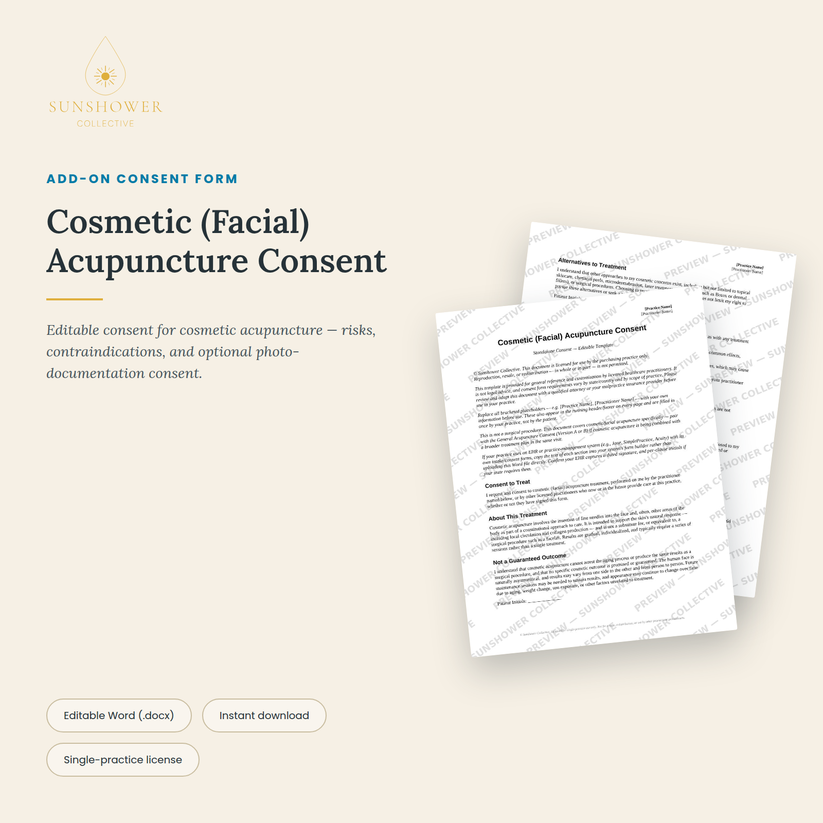 Cosmetic Acupuncture Consent Form | Editable Word Template for Acupuncturists