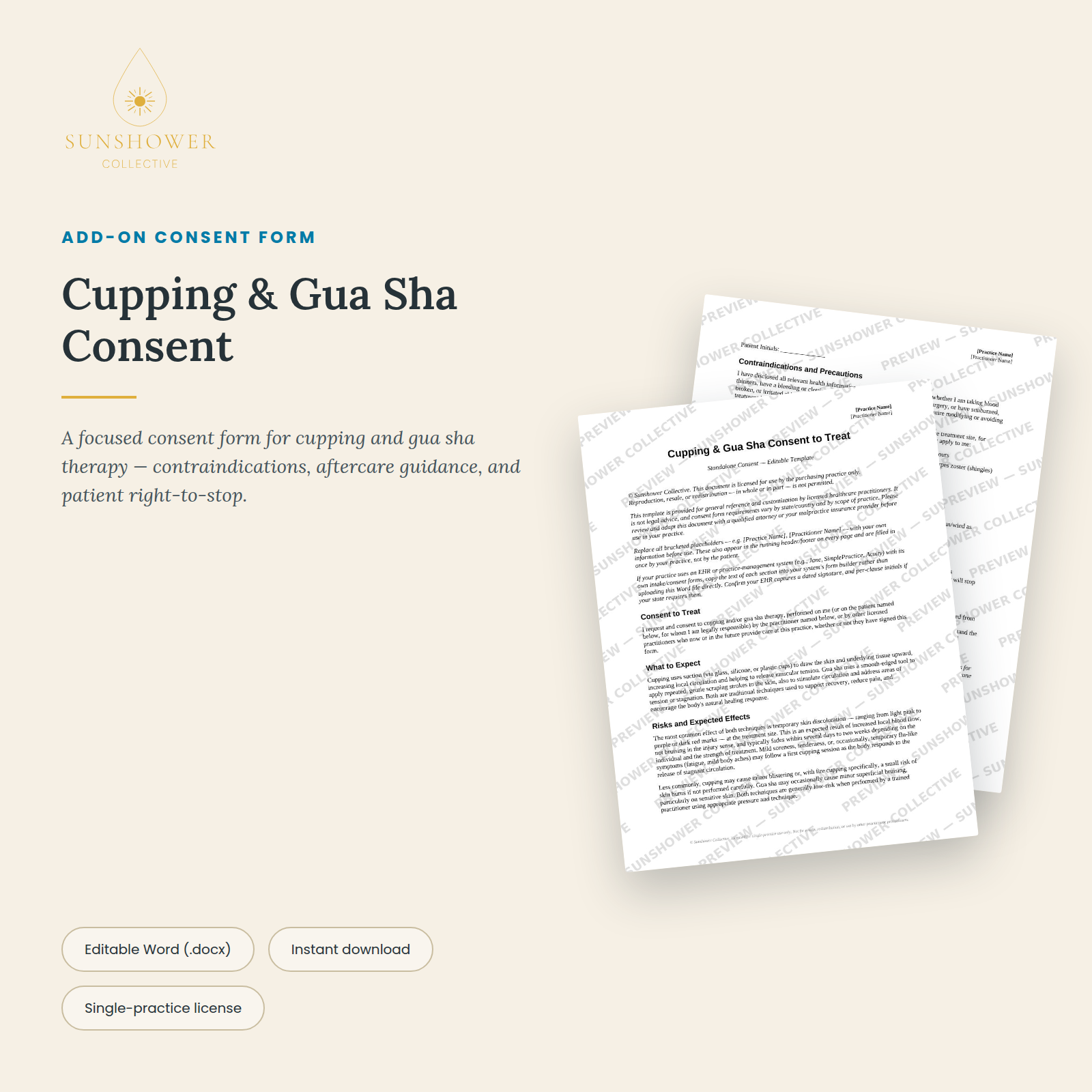 Cupping & Gua Sha Consent Form | Editable Word Template for Acupuncturists & Bodyworkers