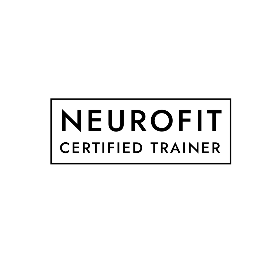 Black background with a white rectangle in the center that reads "Neurofit Certified Trainer" in black text.