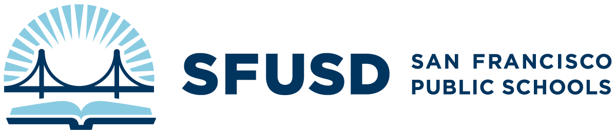 Logo of San Francisco Unified School District featuring a bridge, a book, and the initials SFUSD.