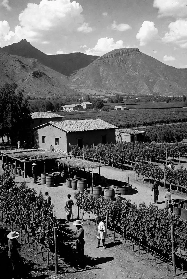 Huerta franciscana y paisaje en Aguascalientes a finales del siglo XVI generada con Inteligencia Artificial