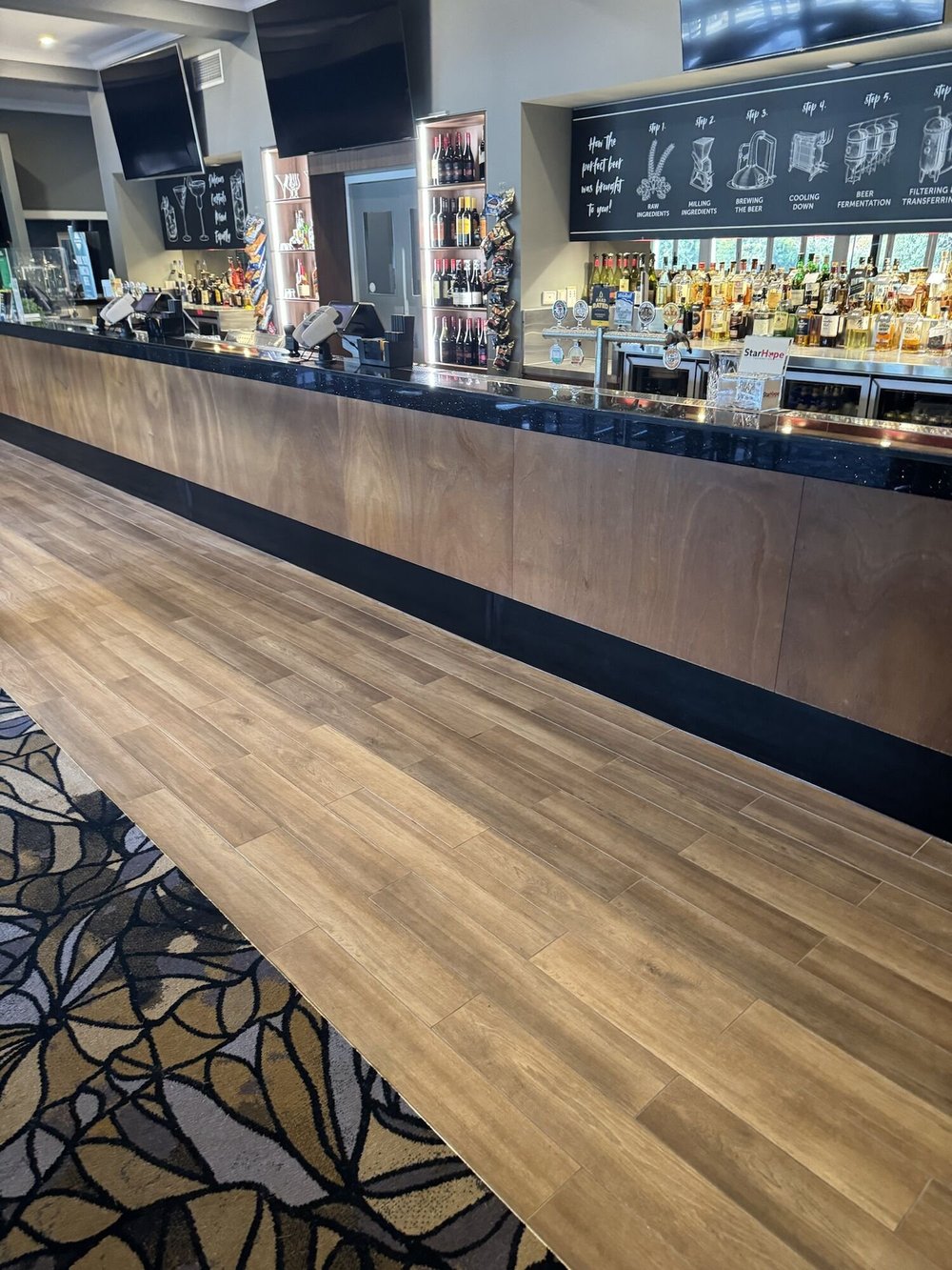 New flooring along the bar, Aspley Hotel