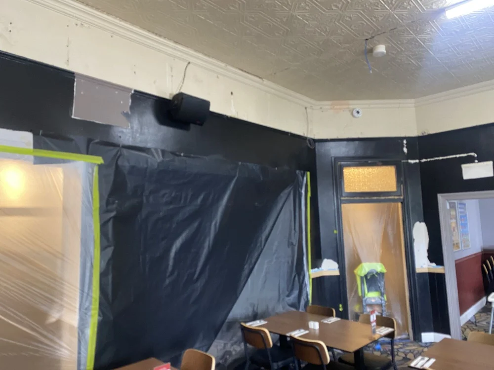Ceilings and walls progressing, The Central Hotel