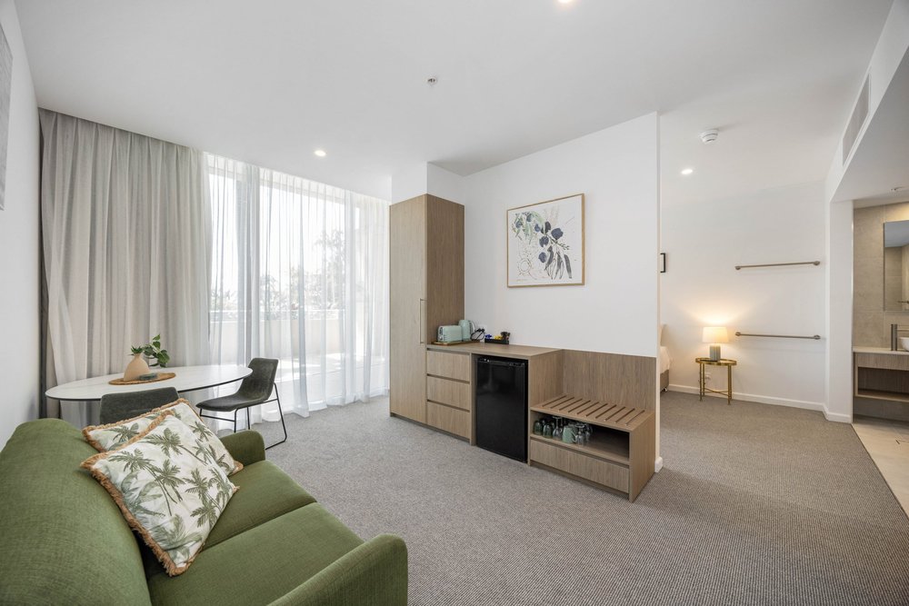 Guest room lounge and joinery, Pelican Waters Golf Resort