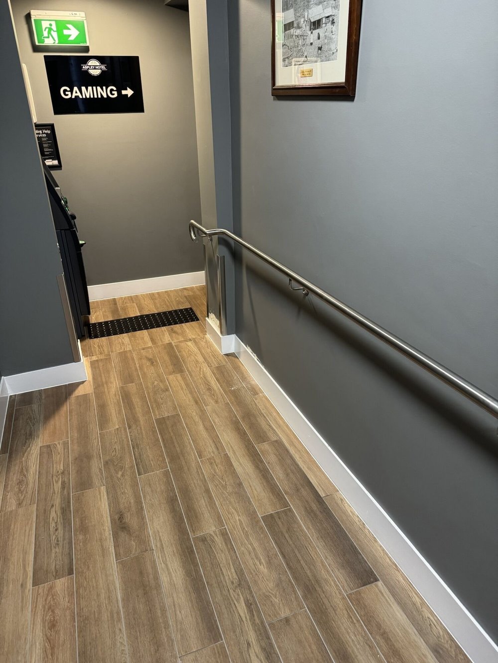 Hallway to the gaming room, Aspley Hotel