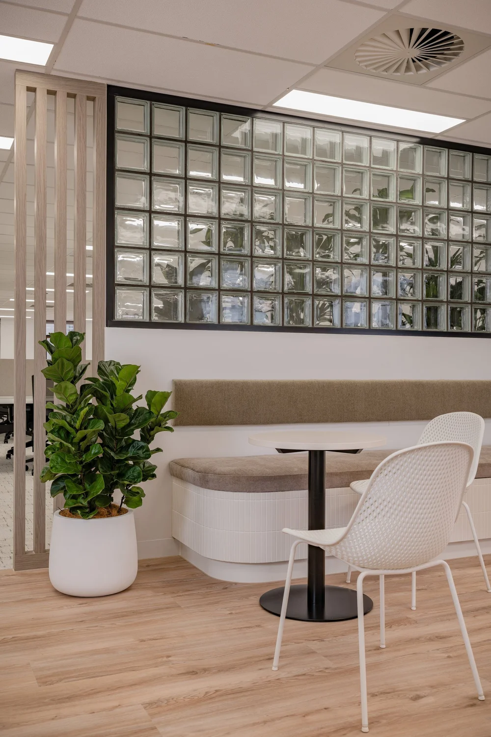 Glass brick wall, Level 20, 288 Edward Street