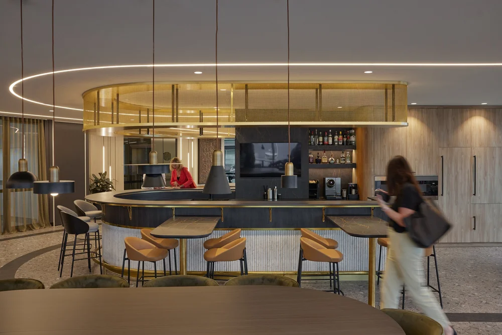 Client bar with brass detailing, Talbot Sayer