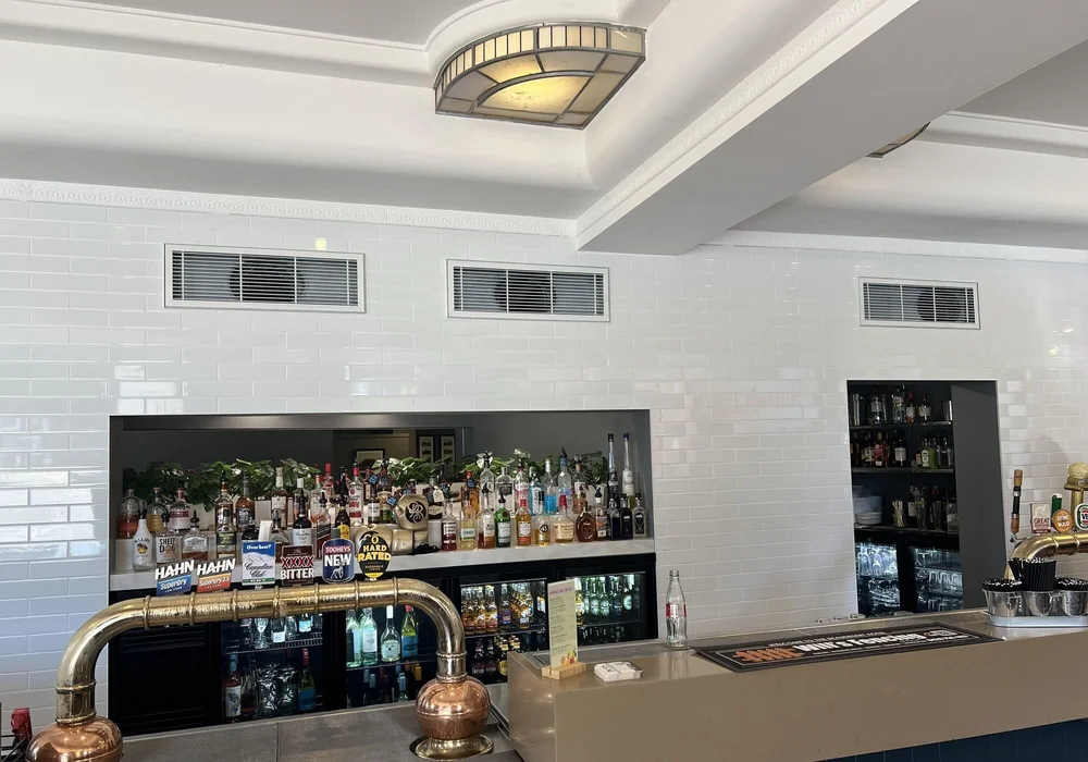 Tiling the back bar, Beaudesert Hotel