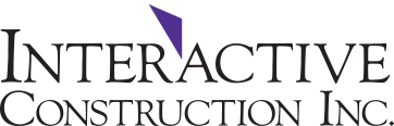 Logo for Interactive Construction with the company name and a purple triangle.