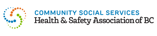 Logo for Community Social Services Health & Safety Association of BC with colorful circular design.