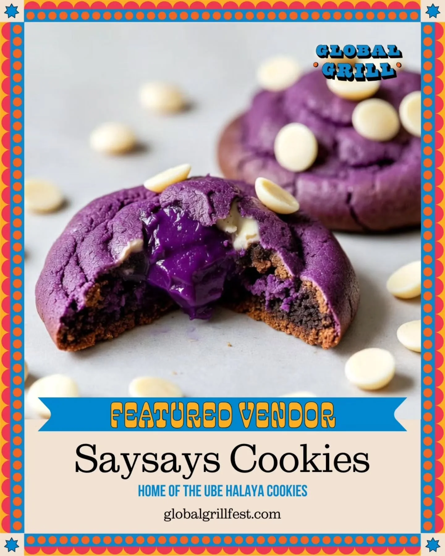 @saysayscookies bakes soft; gourmet, small-batch cookies, famous for theor Ube Halaya flavor, and options like Dubai Chocolate, Churros con Chocolate, and Matcha Cookies &amp; Cream.

Come say hi this Saturday! 🍪