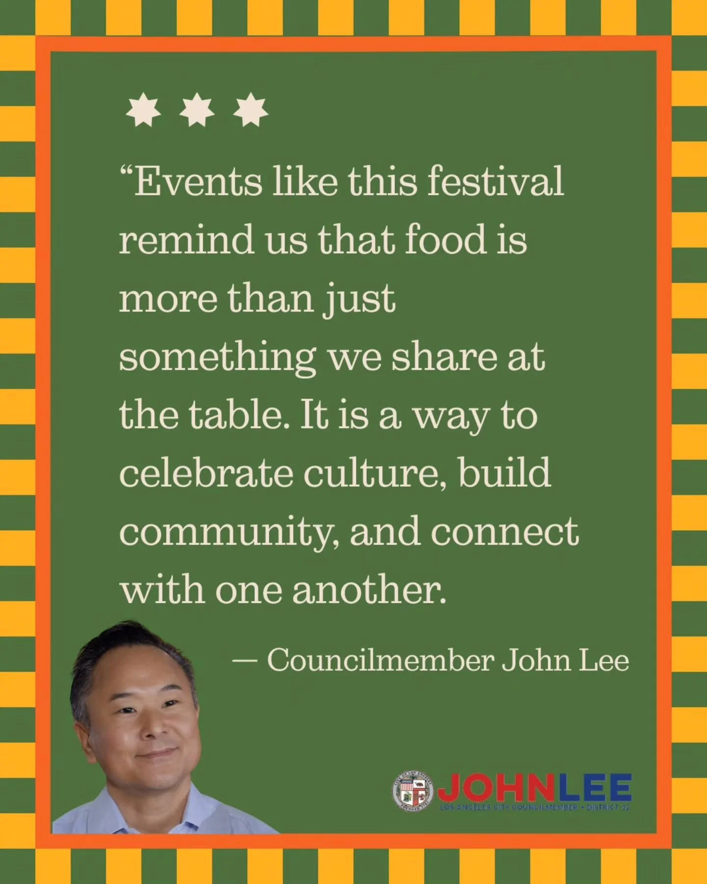 "Events like this festival remind us that food is more than just something we share at the table. It is a way to celebrate culture, build community, and connect with one another."
-@councilmemberjohnlee 

Join us for Global Grill, an intern
