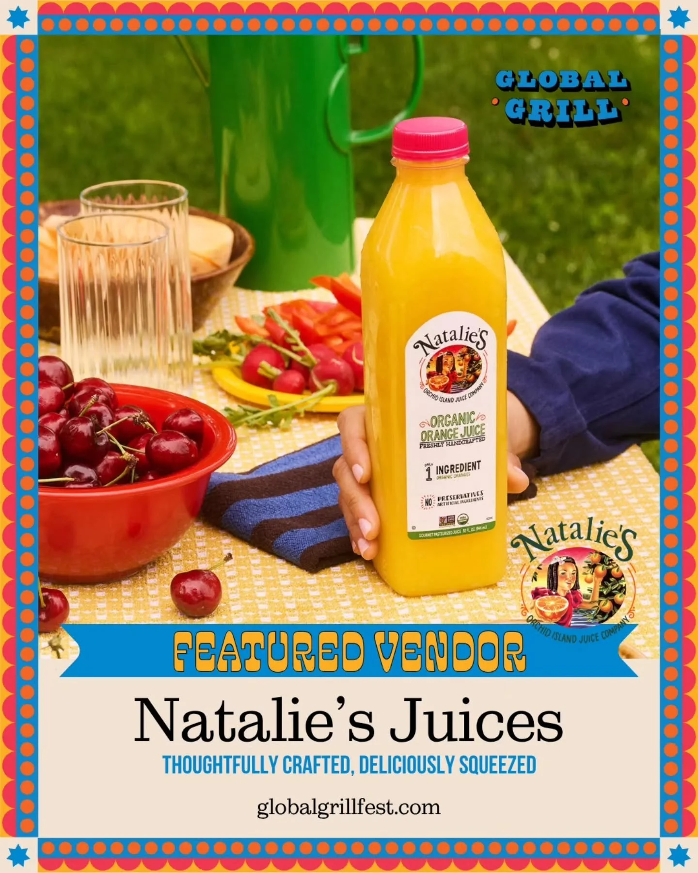 You'll find delicious and clean-label juices made from real fruit, and nothing else on Saturday ar @nataliesoj booth. 🍊