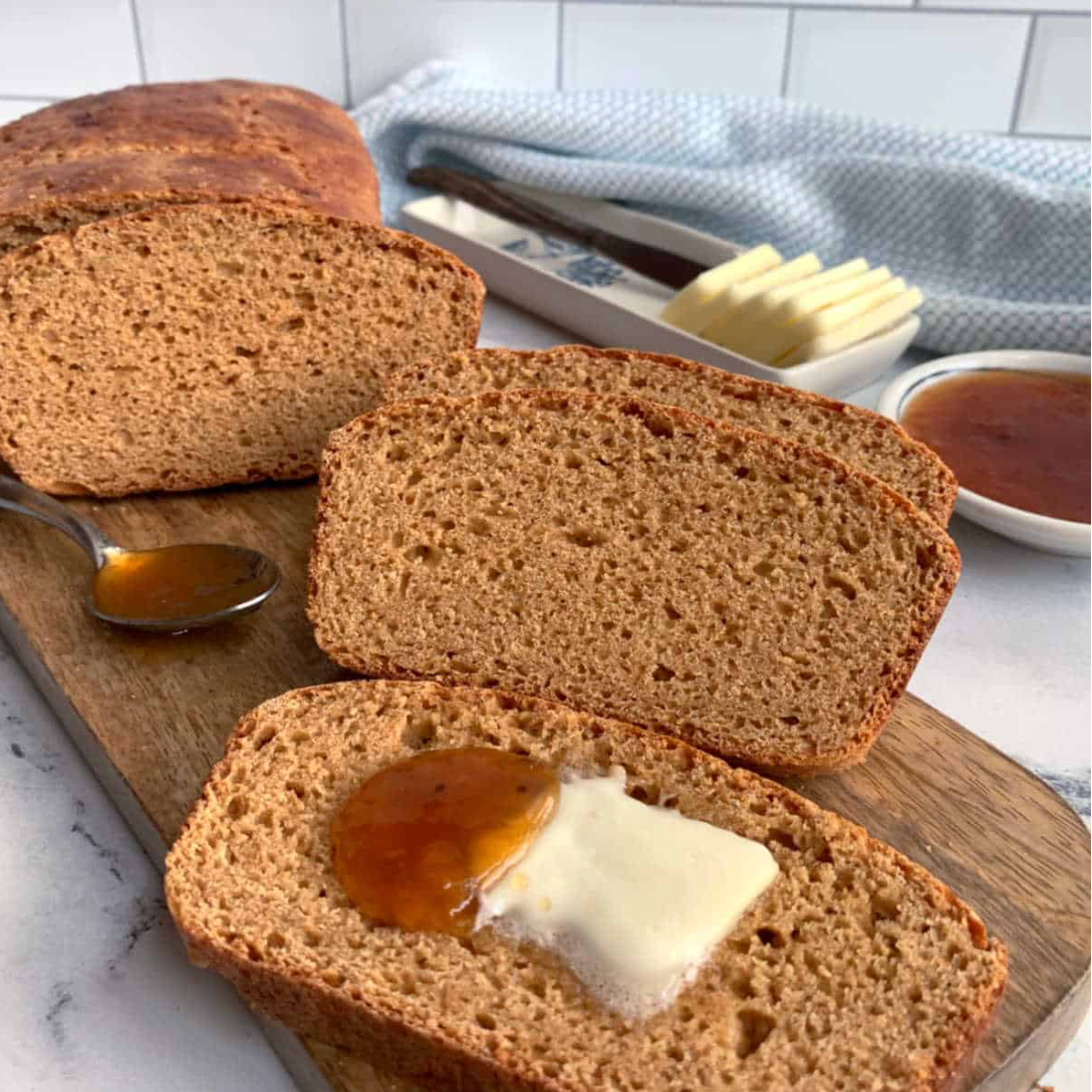 Einkorn Bread with Butter + Honey on It