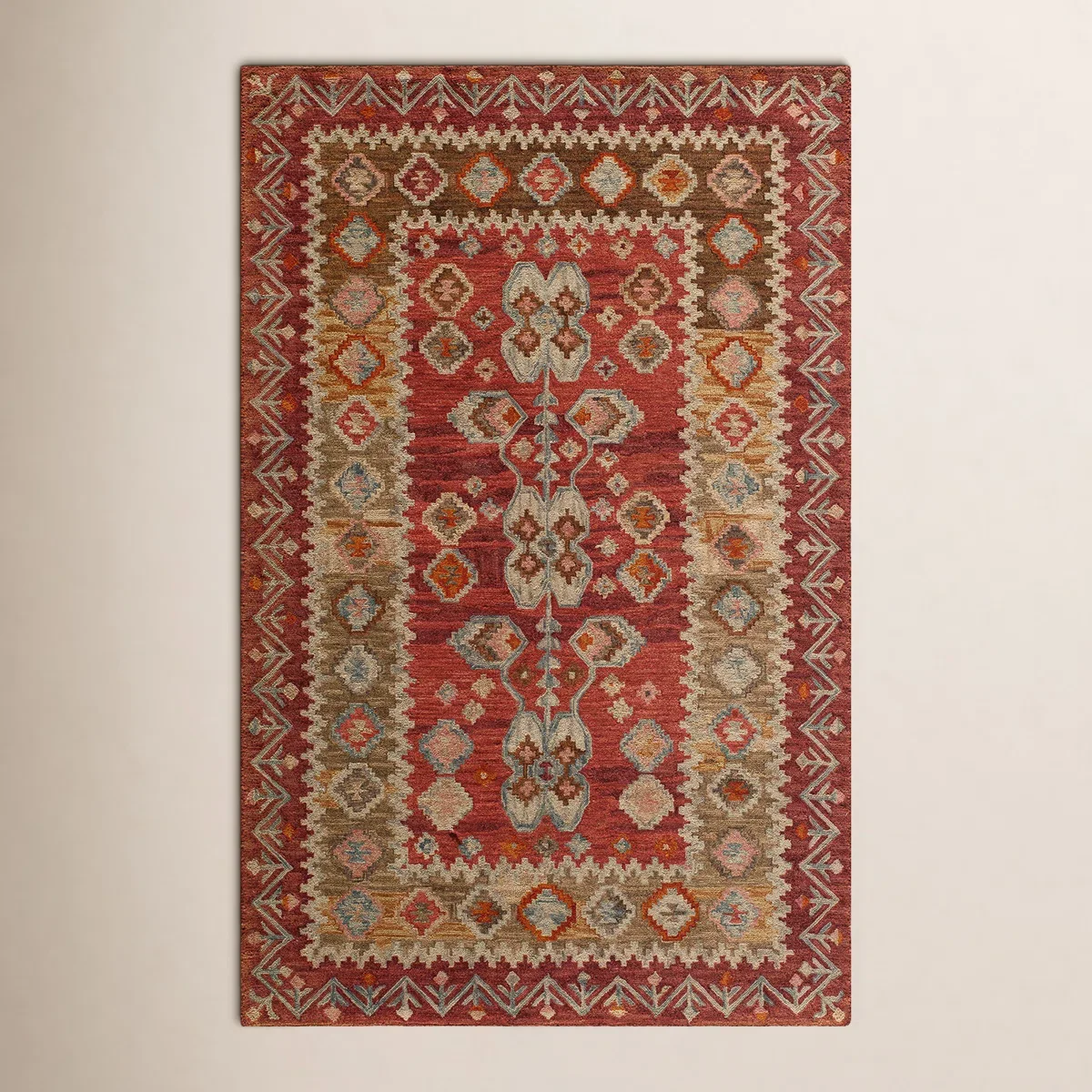 Breesport Handmade Wool Red/Beige Rug