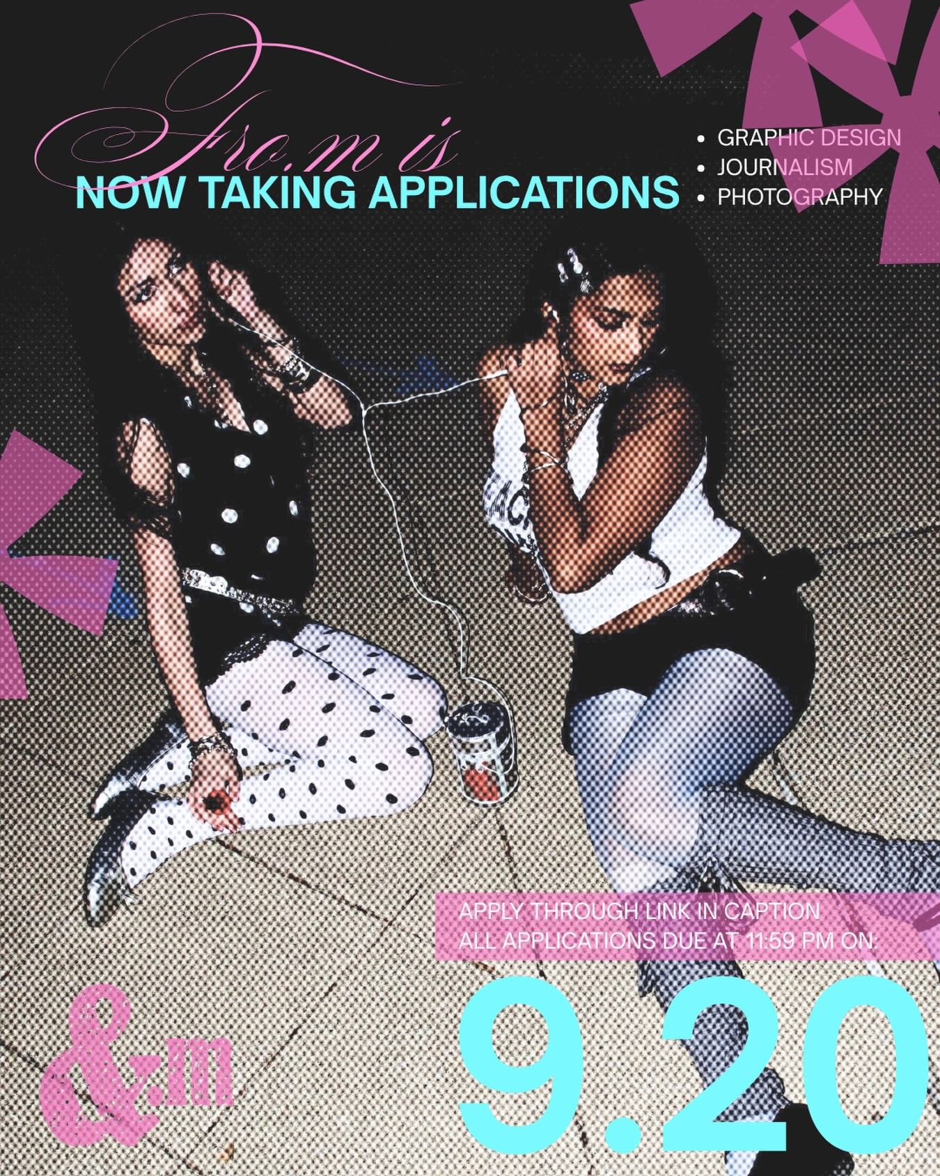 Annnnd we are back for the 2026-2027 school year! 

FRO.M is looking to expand our team! Applications due 
September 20th💖💖

c u soooooooooon 

APPLY HERE:  https://forms.cloud.microsoft/r/DG7ke15jq2

Photo credit @tiagraphyy
Graphic design credit 