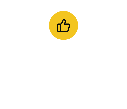 Black background with a yellow circle containing a thumbs-up icon at the top. Below, white text reads 'FRIENDLY PERSONABLE SERVICE' and smaller text says, 'We treat your home like our own'.