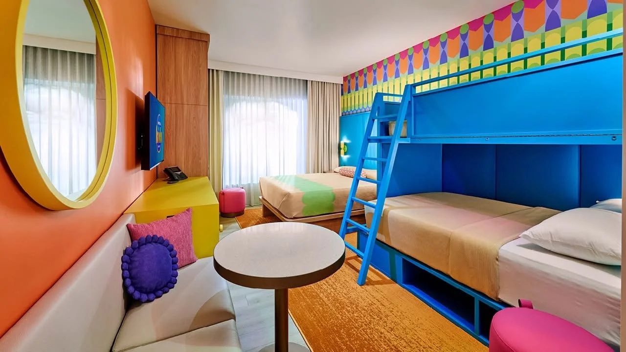 Colorful family room with bunk beds at Universal Kids Resort Hotel in Frisco, Texas