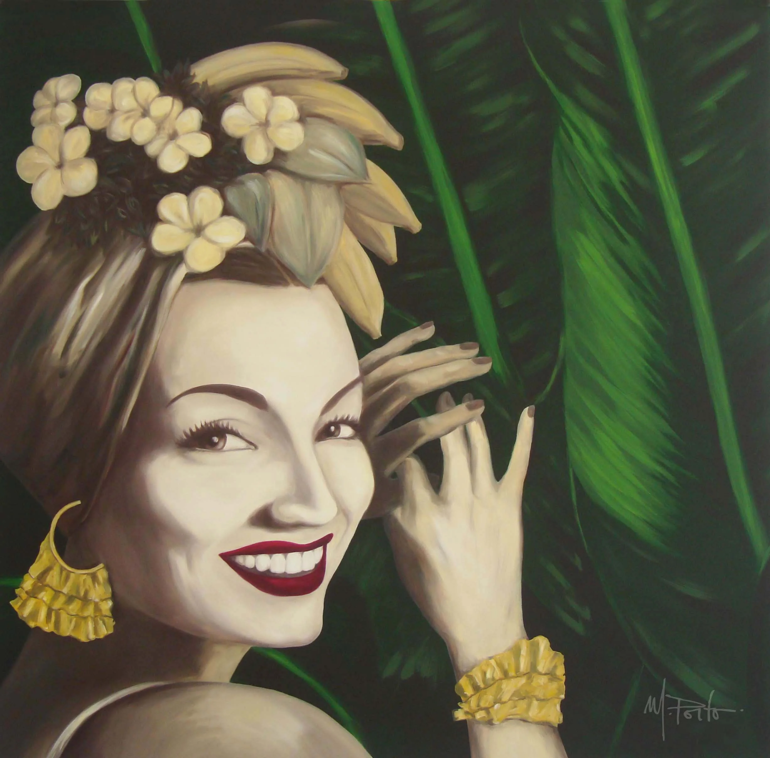 Carmen Miranda by Mauricio Porto wearing Essere jewelry.