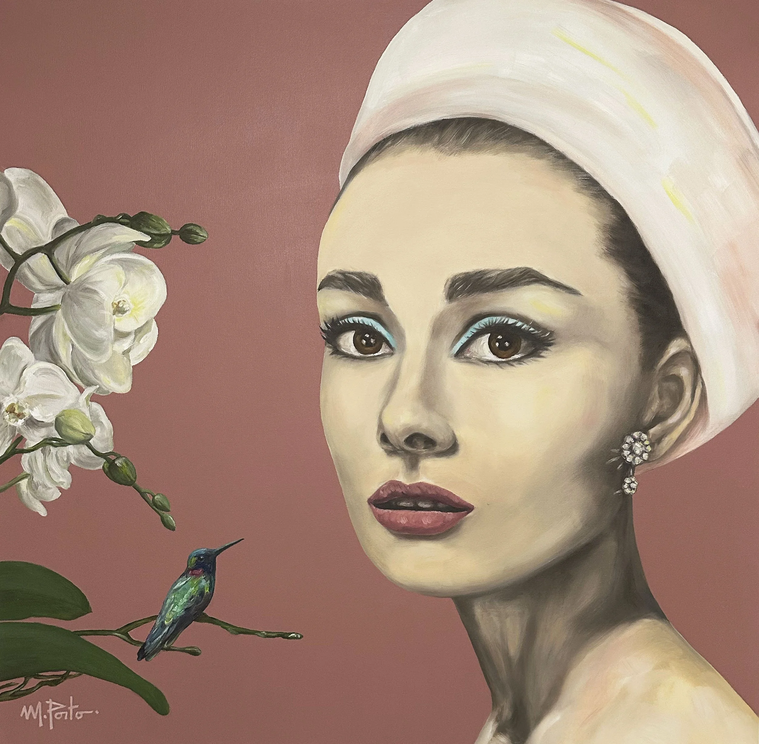 AUDREY HEPBURN AND THE HUMMING BIRD | 36x36" | Acrylic and Oil on canvas | 2022