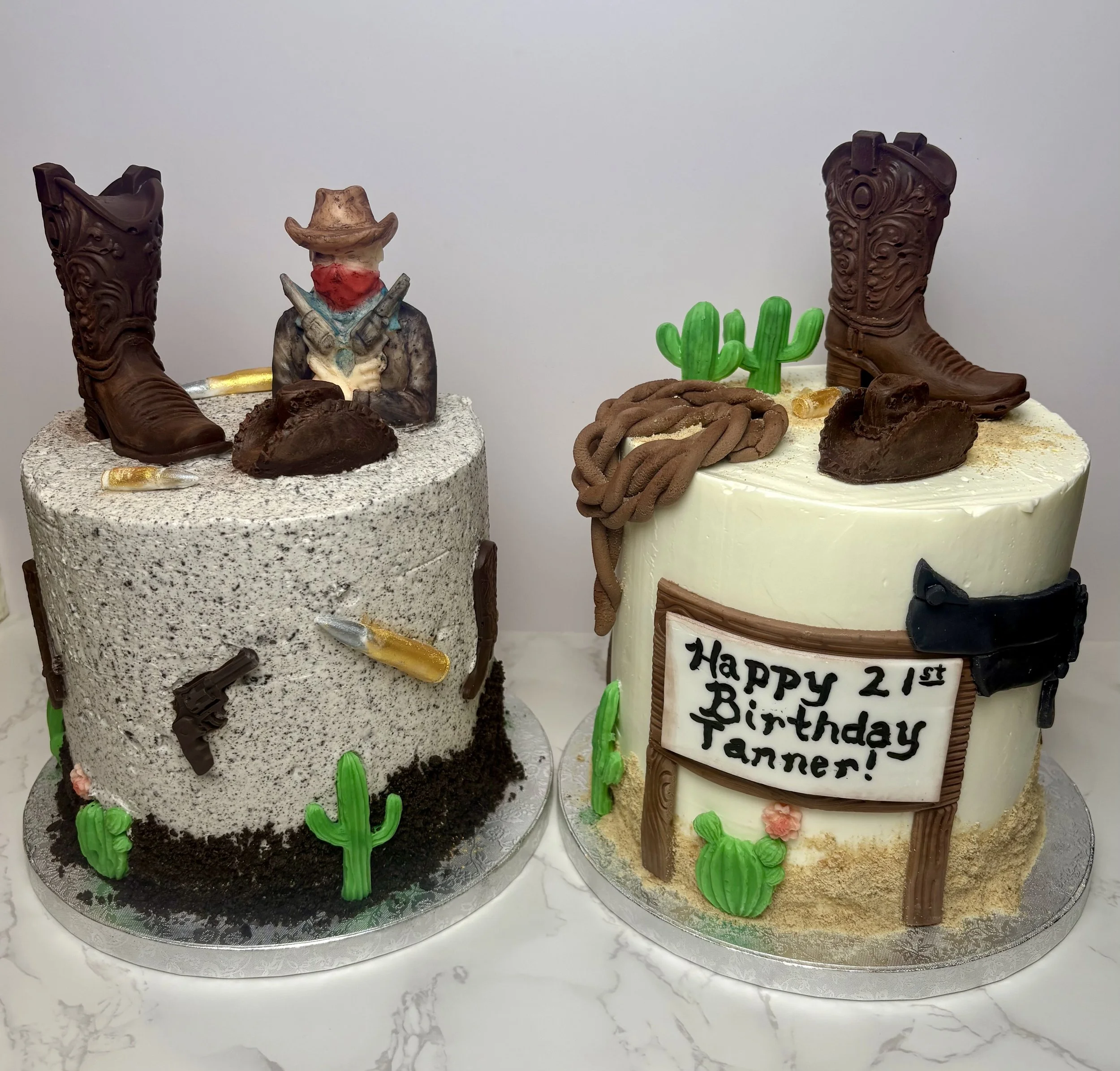 Western Cake Duo, all decorations made from chocolate and/ or marshmallow fondant