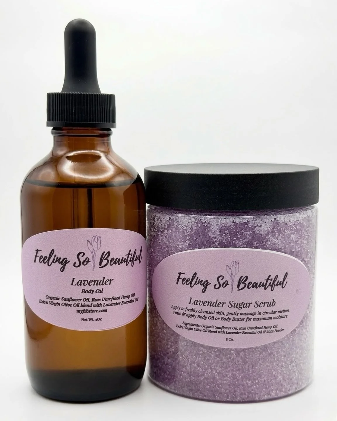 The Lavish Kit - Lavender 💜

A calming duo of body oil and sugar scrub designed to smooth, soften, and deeply nourish your skin. Together, they exfoliate, hydrate, and leave you feeling refreshed and cared for.

Infused with soothing lavender to hel