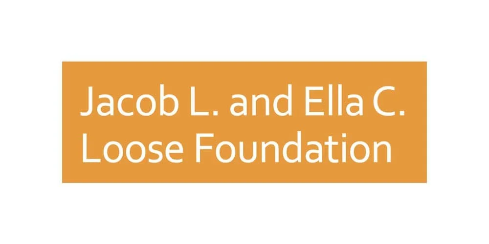 Text reading 'Jacob L. and Ella C. Loose Foundation' on an orange background.