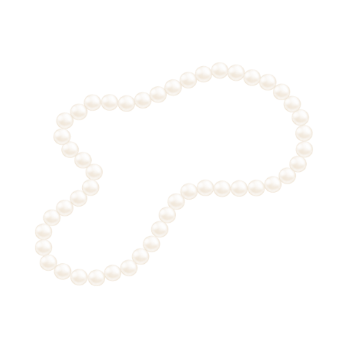 A speech bubble made of white pearls, with a beige interior and black outline, against a black background.