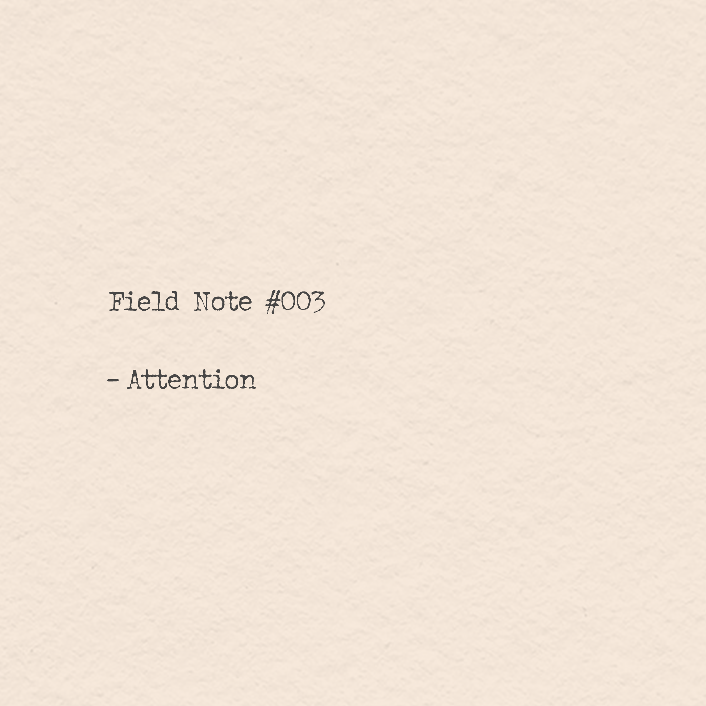 Field Note #003 - Attention