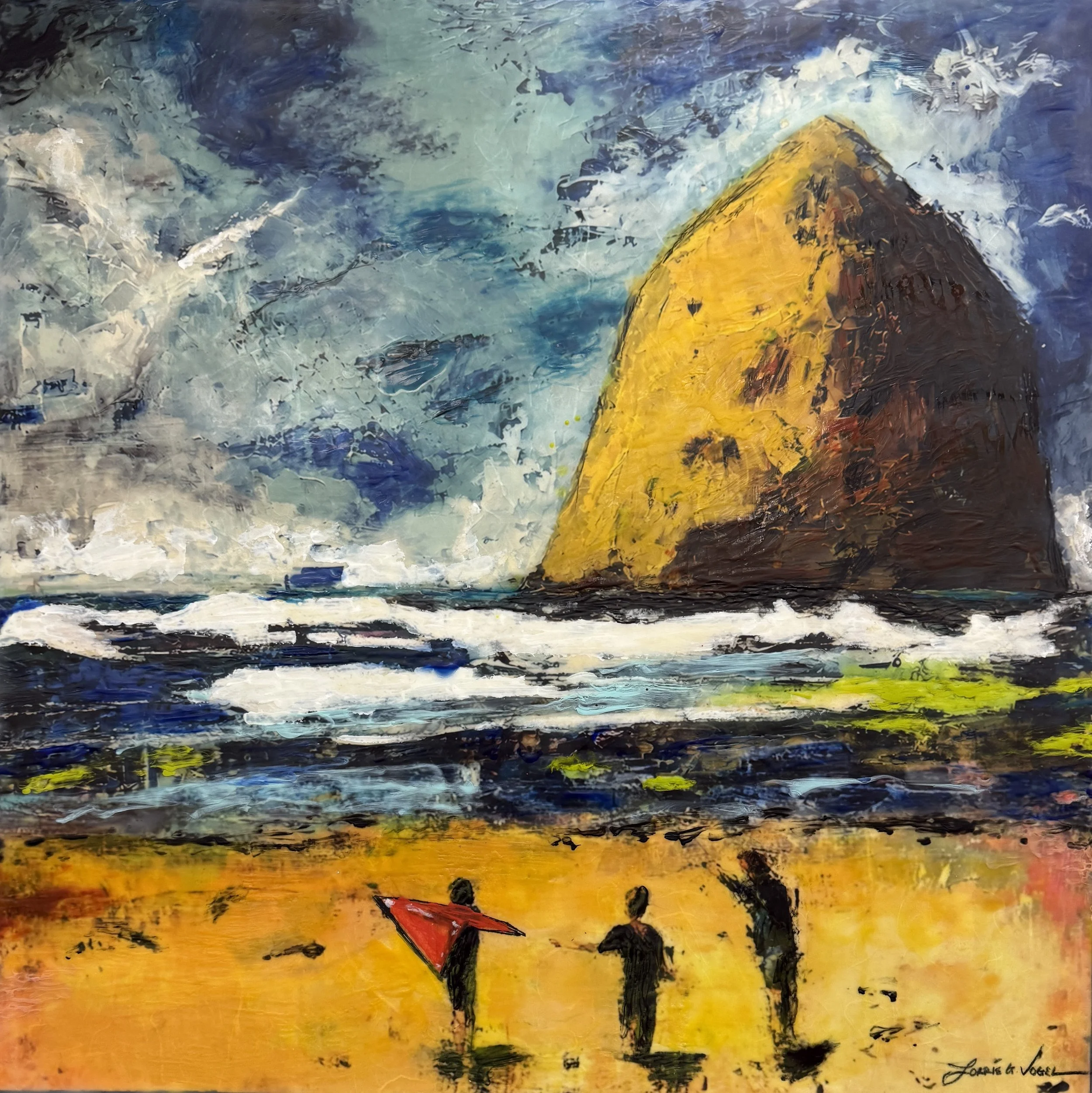 3 Musketeers, 2026. Encaustic Mixed Media, on cradle panel - 20"x20"x1.5"