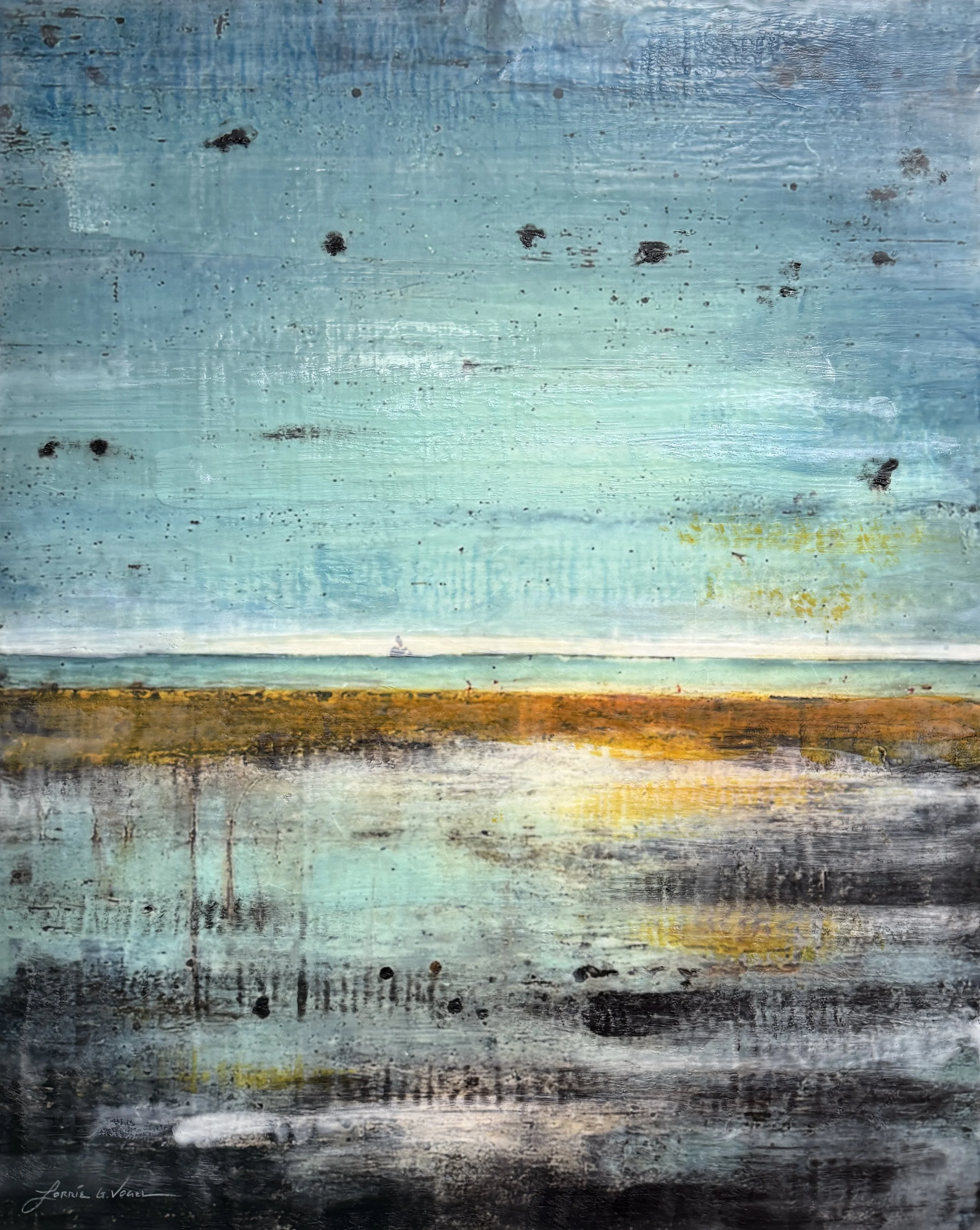Blue Dawn, 2026. Encaustic Mixed Media, on cradle panel - 24"x30"x1.5"
$3,628.