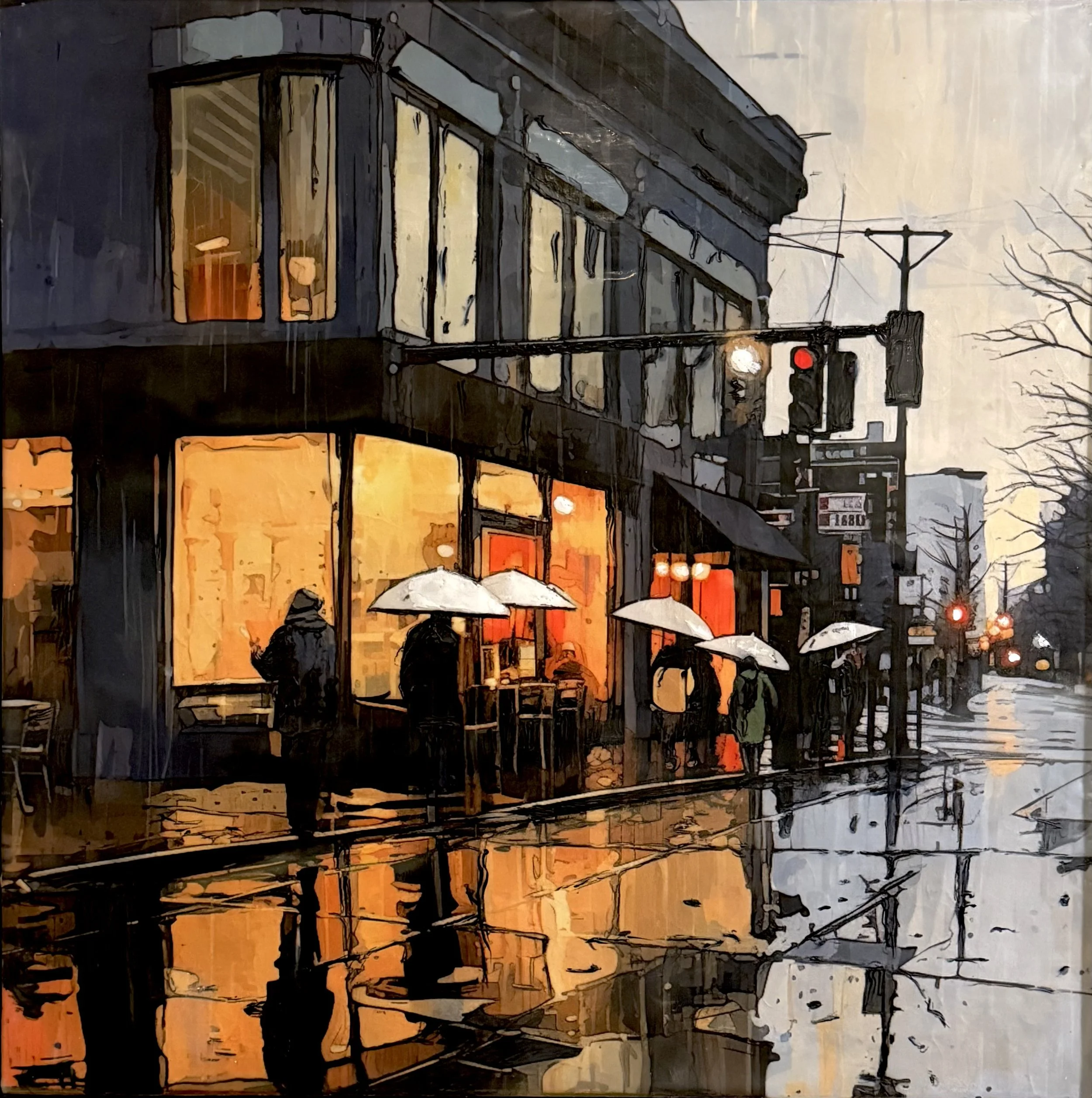 Come In and Dry Off, 2025. Encaustic Mixed Media, on cradle panel - 20" x 20" x .2.5"