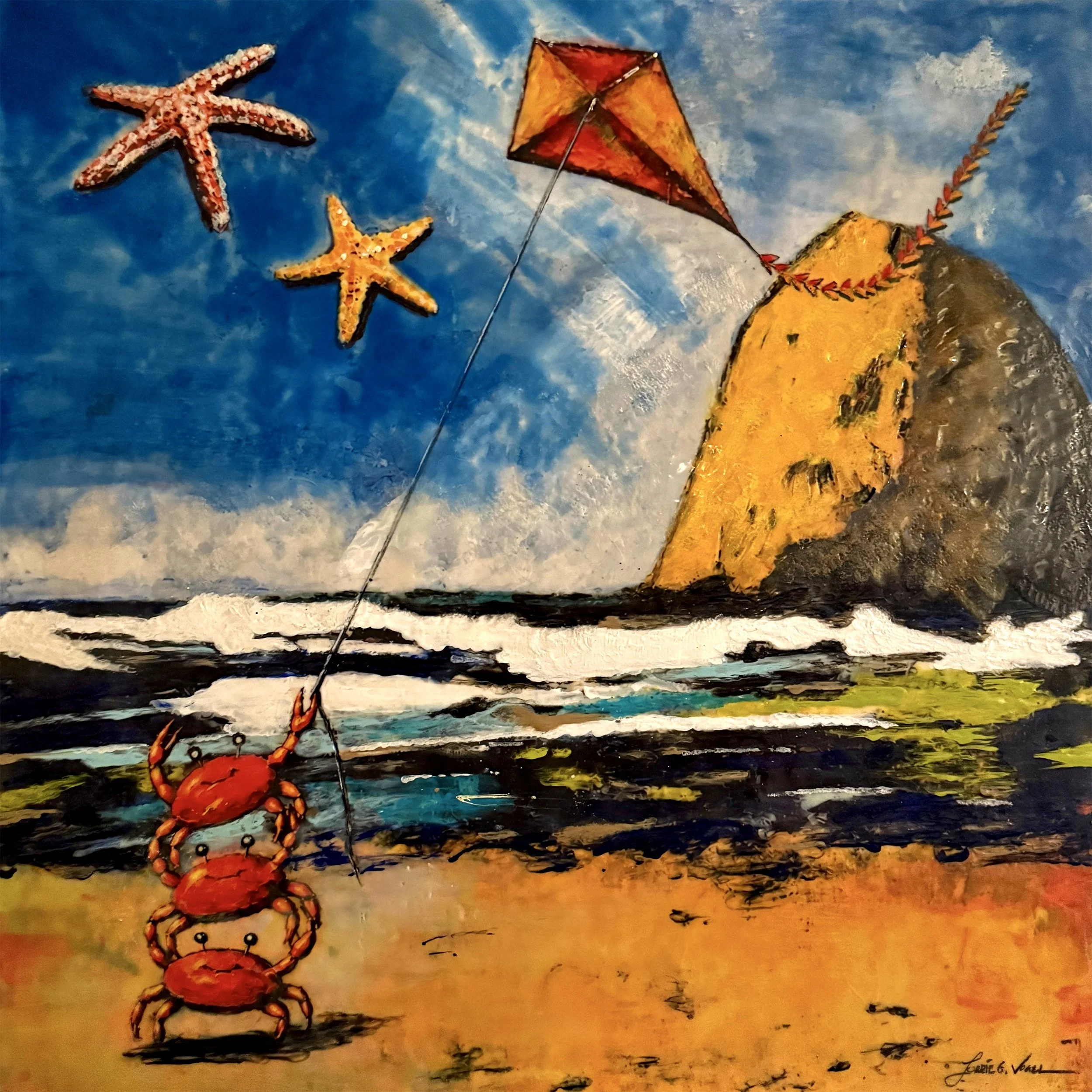 Crabs with Ambitions, 2026. Encaustic Mixed Media, on cradle panel - 20"x20"x1.5"
For Sale at House of Orange Gallery,
Cannon Beach- (503) 436-4231
