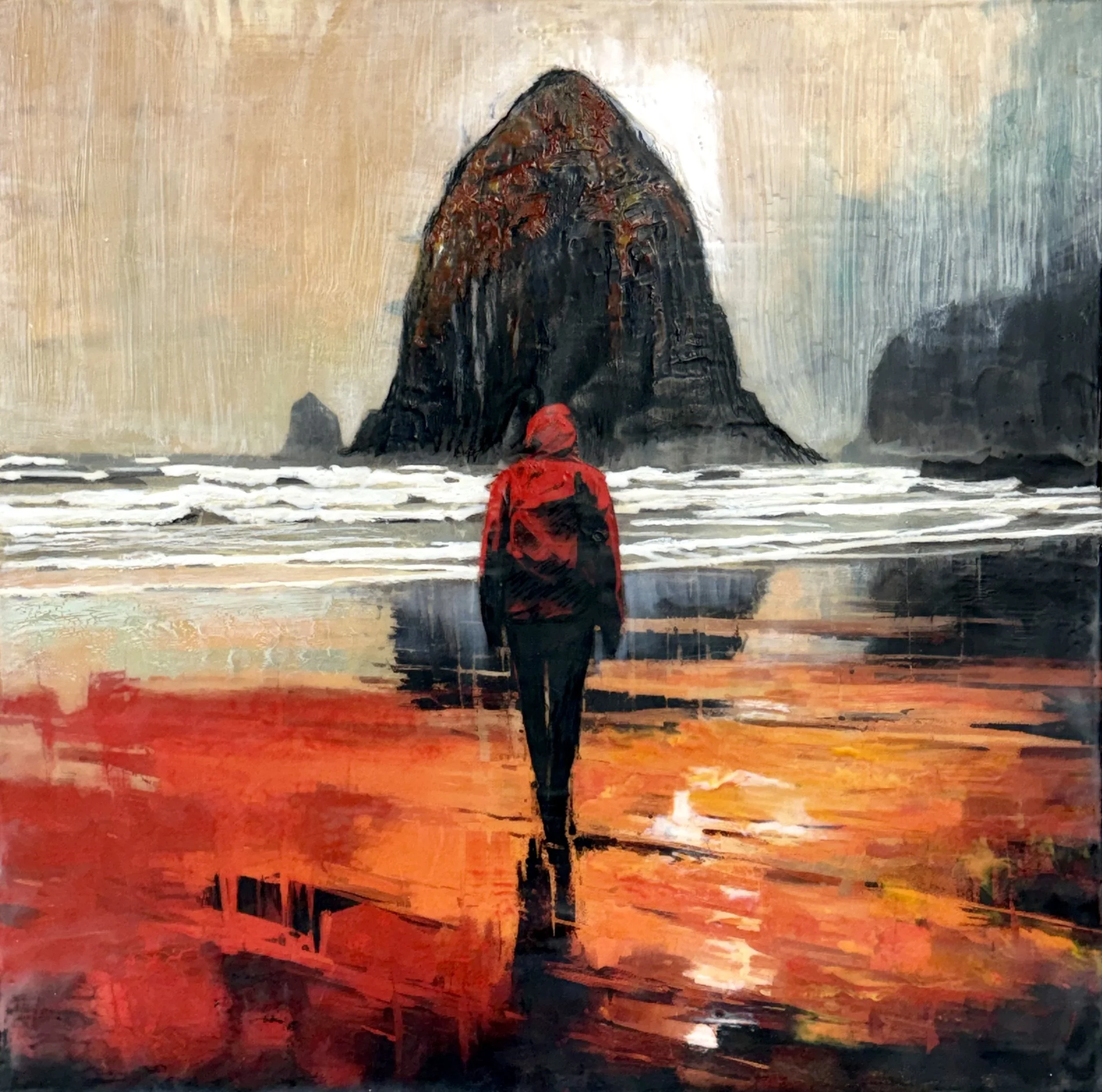 Finding My Purpose, 2025. Encaustic Mixed Media, on cradle panel - 20" x 20" x .2.25"